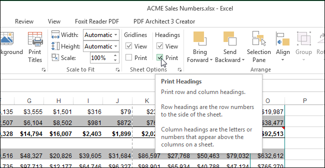 print row and colun headings in excel for mac